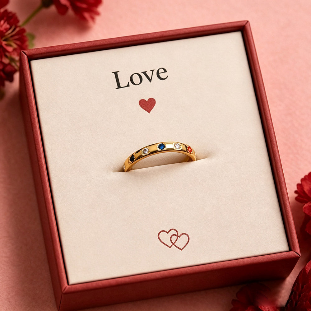 Custom Birthstone Star Ring, Personalized Family Ring, Gold Plated Stackable Ring, Celestial Jewelry, Mom Gift, Anniversary Gift for her