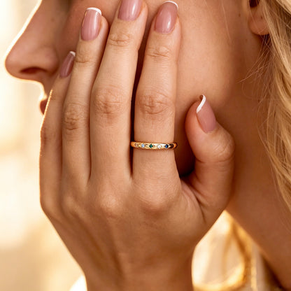 Personalized Family Birthstone Star Ring, Gold Plated Stackable Ring