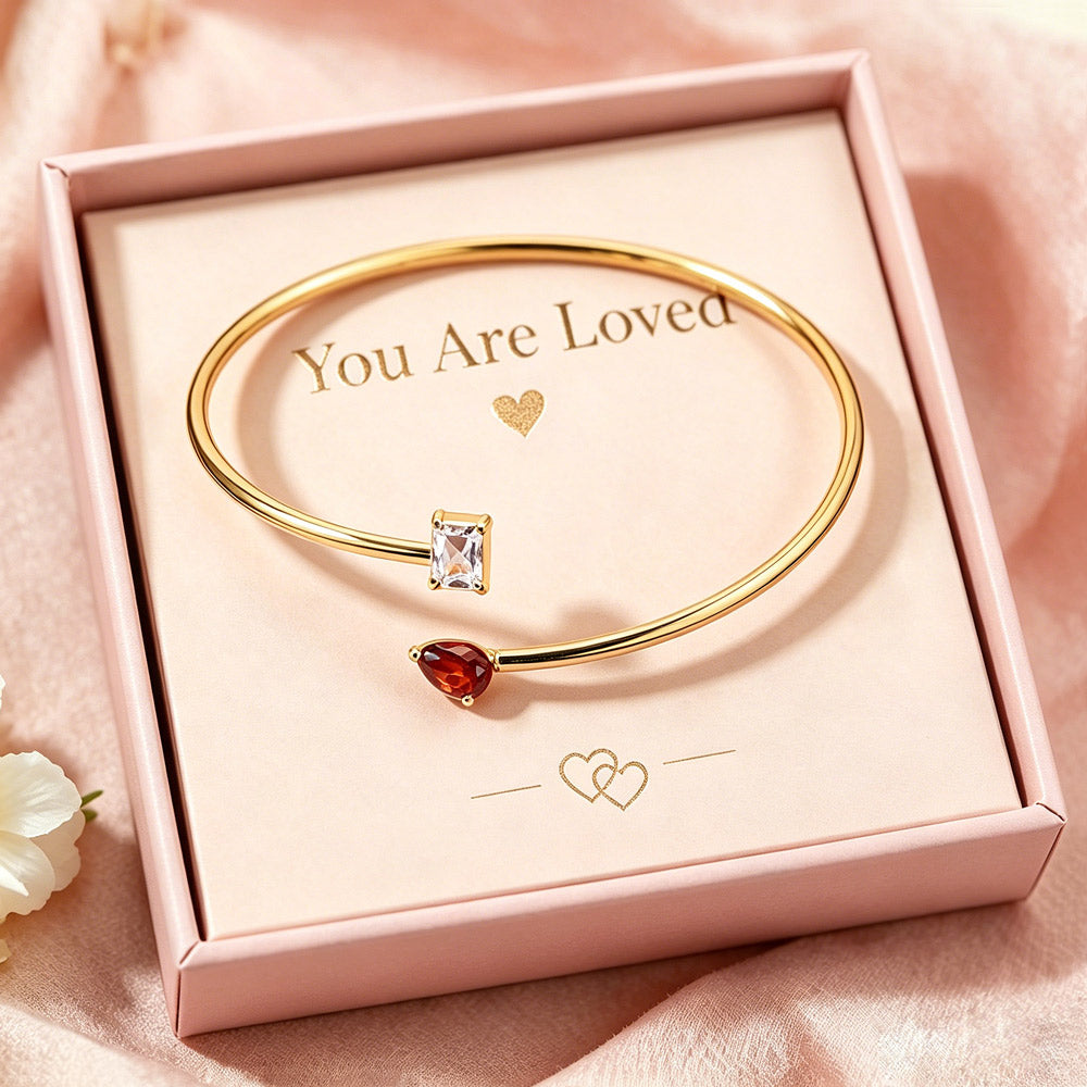 Personalized Mother Daughter Bracelet, Birthstone Bangle Bracelet, Dainty 2 Birthstone Cuff, Sister Jewelry Gift, Birthday Gift for Her