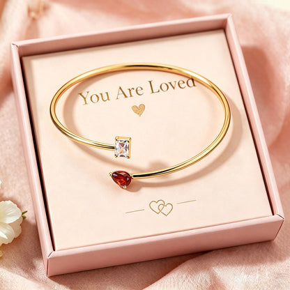 Personalized Mother Daughter Birthstone Bangle Bracelet, 2 Birthstone Cuff