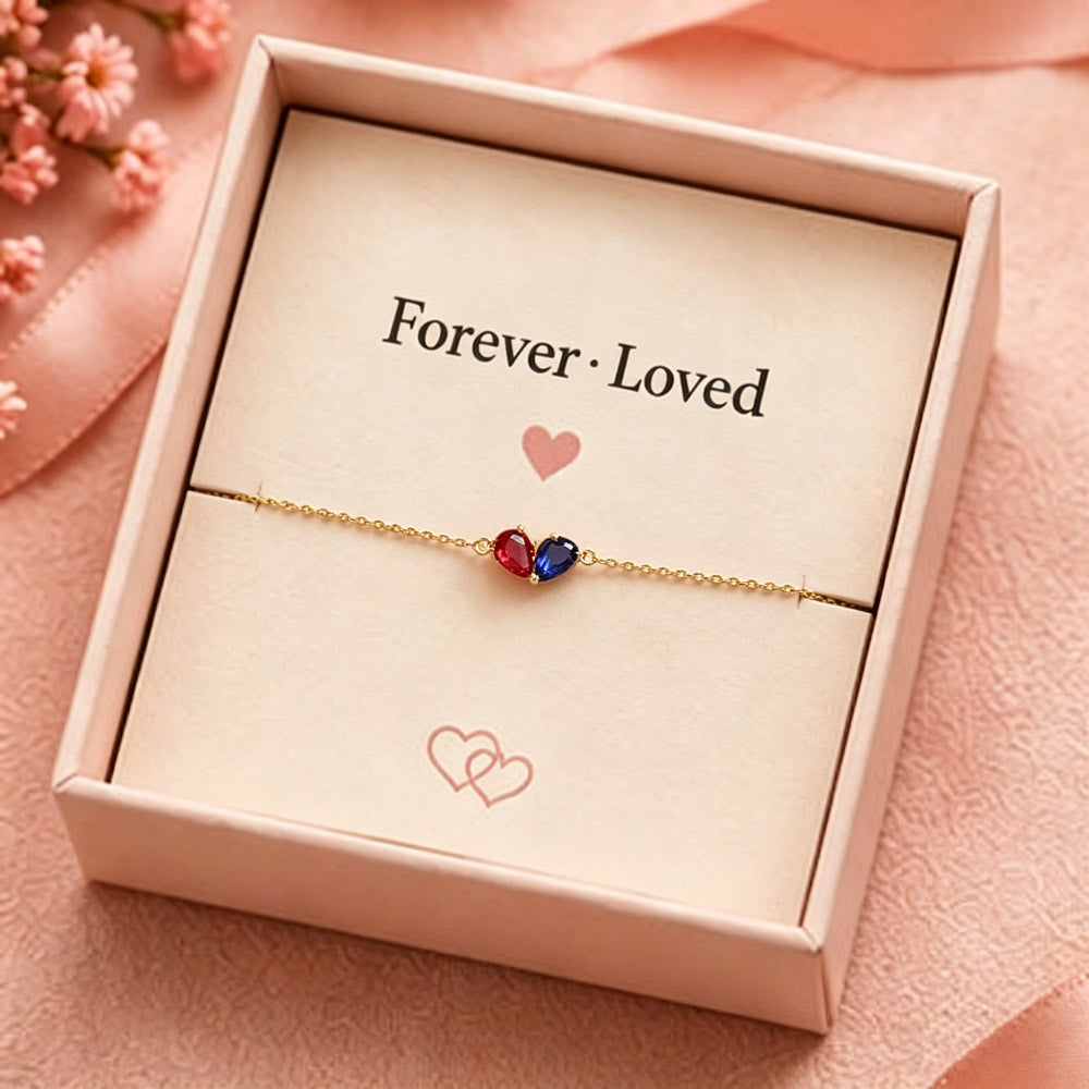 Personalized Heart Birthstone Bracelet, 2 Birthstone Bracelet, Mother and Daughter Bracelet, Mother's Gift for Her, Bridesmaid Gift, Gift for Mom