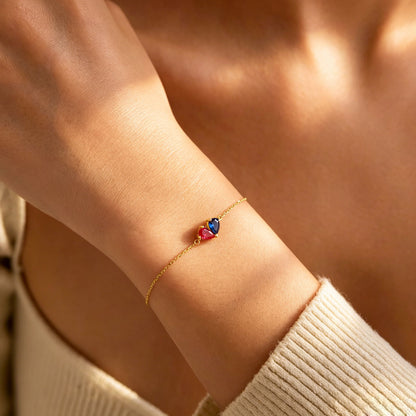 Personalized Heart Birthstone Bracelet, Mother Daughter Jewelry Gift