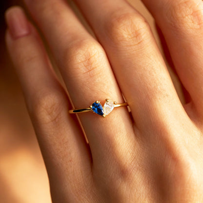 Personalized Heart Birthstone Ring, Mother's Ring with 2 Birthstones