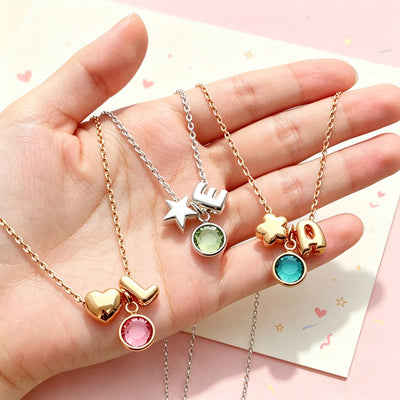 Personalized Initial Birthstone Necklace for Girls, Dainty Letter Jewelry Gift
