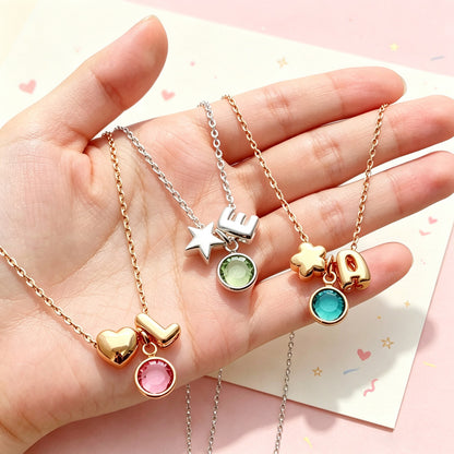 Personalized Initial Birthstone Necklace for Girls, Dainty Letter Jewelry Gift