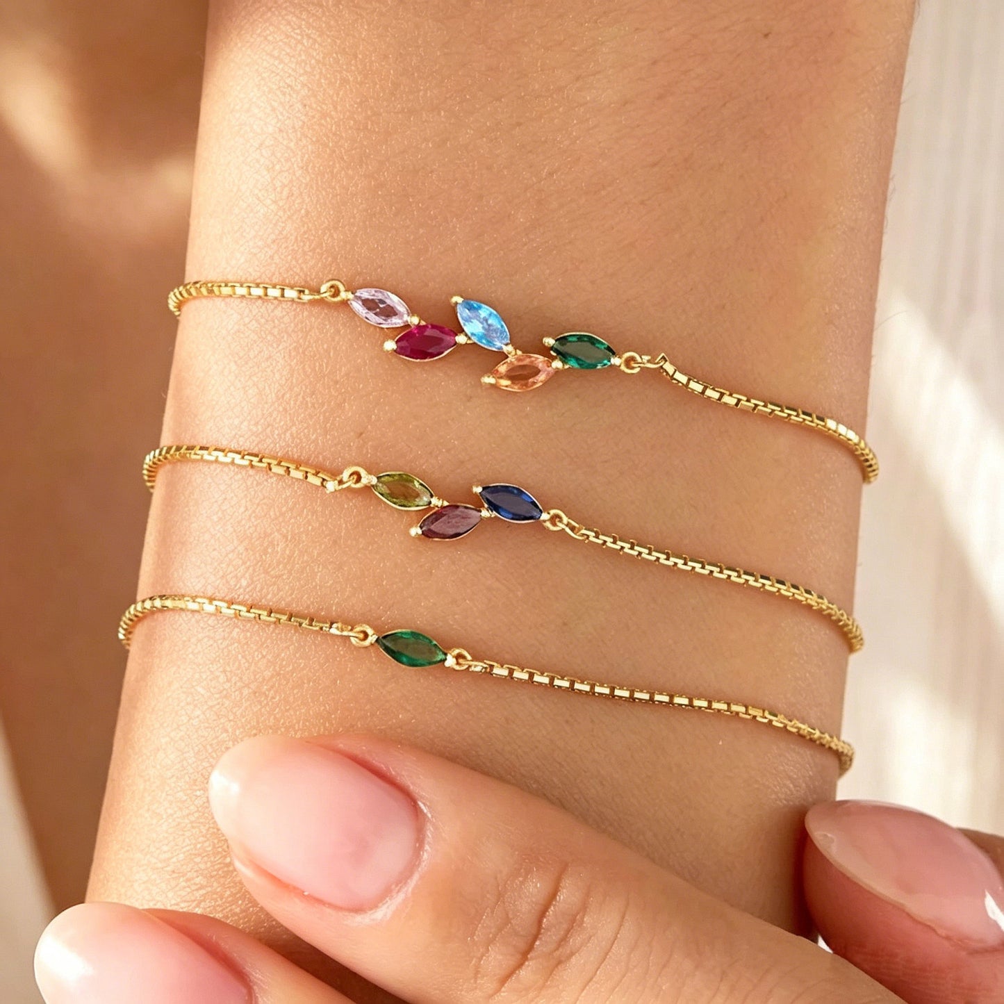 Personalized Birthstone Bracelet, Leaf Birthstone Bracelet, Family Birthstone Bracelet, Grandma Gift, Birthday Gift, Christmas Gift for Mom