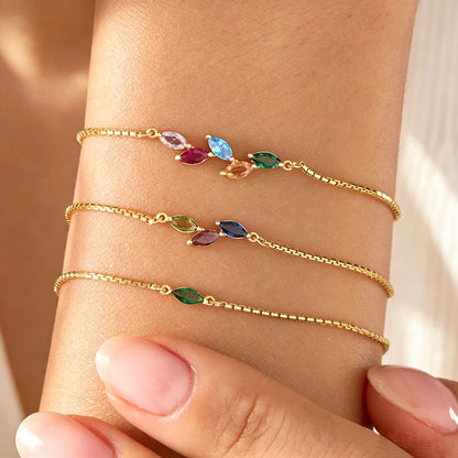 Birthday Gift for Mom, Personalized Birthstone Leaf Bracelet