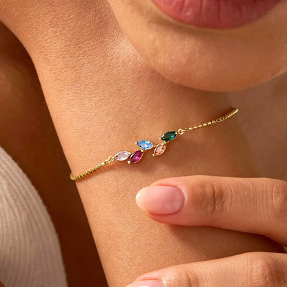Birthday Gift for Mom, Personalized Birthstone Leaf Bracelet