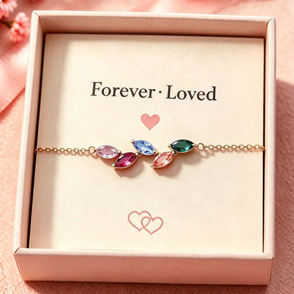 Birthday Gift for Mom, Personalized Birthstone Leaf Bracelet