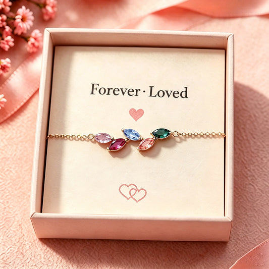 Personalized Birthstone Bracelet, Leaf Birthstone Bracelet, Family Birthstone Bracelet, Grandma Gift, Birthday Gift, Christmas Gift for Mom