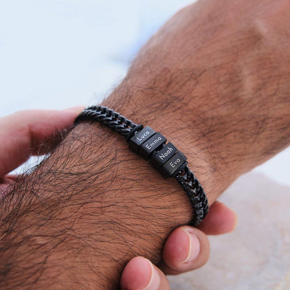 Personalized Dad Bracelet with Kids Names, Custom Engraved Bead Steel Family Gift