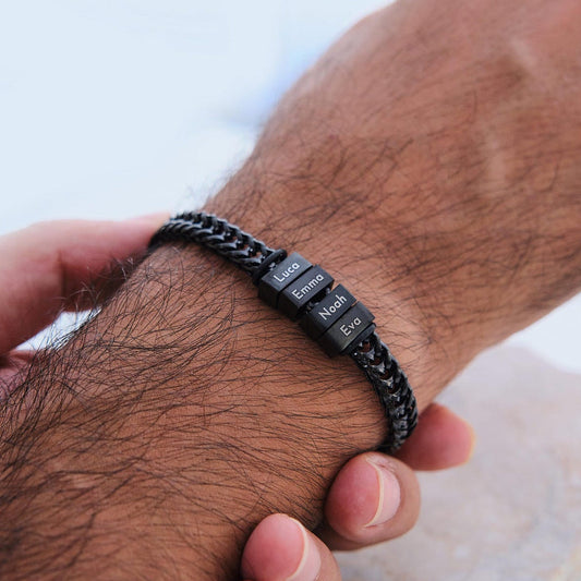Personalized Mens Bracelet for Dad with Kids Names, Custom Engraved Bead Steel Bracelet, Family Gift for Grandpa, Fathers Day Gift for Dad