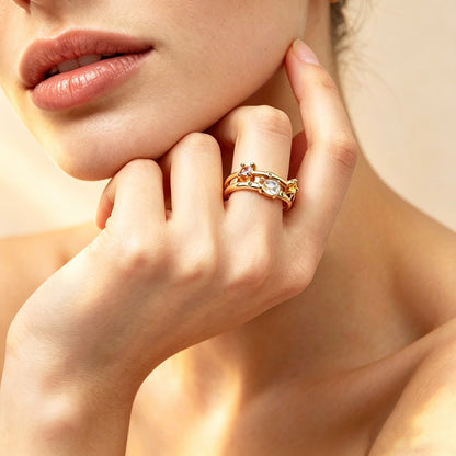Personalized Open Birthstone Ring, Minimalist Three Stone Promise Ring