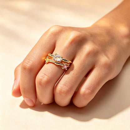 Personalized Open Birthstone Ring, Minimalist Three Stone Promise Ring