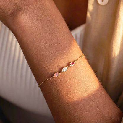 Personalized Leaf Birthstone Bracelet, Custom Wedding & Birthday Jewelry Gift