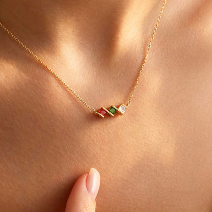 Christmas Gift for Mom, 14K Gold Family Birthstone Necklace