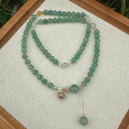 Green Strawberry Quartz Triple Wrap Bracelet