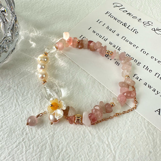 Spring Rose Quartz, Clear Quartz & Pearl Bracelet