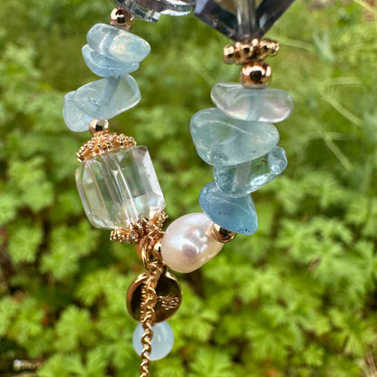 Aquamarine & Pearl Faceted Bead Bracelet
