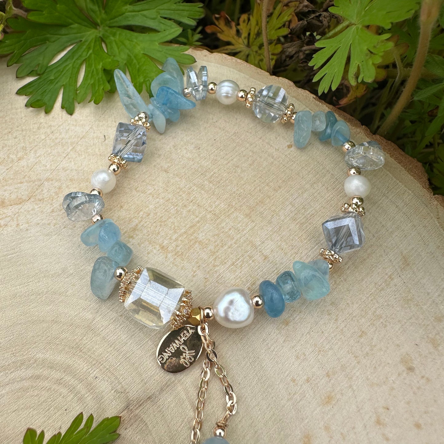 Aquamarine & Pearl Faceted Bead Bracelet