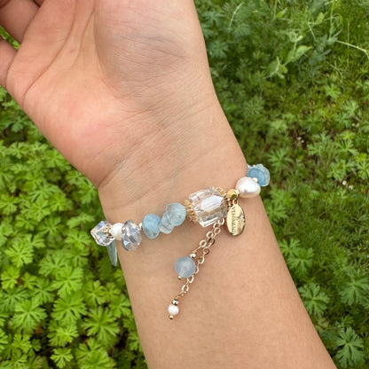 Aquamarine & Pearl Faceted Bead Bracelet
