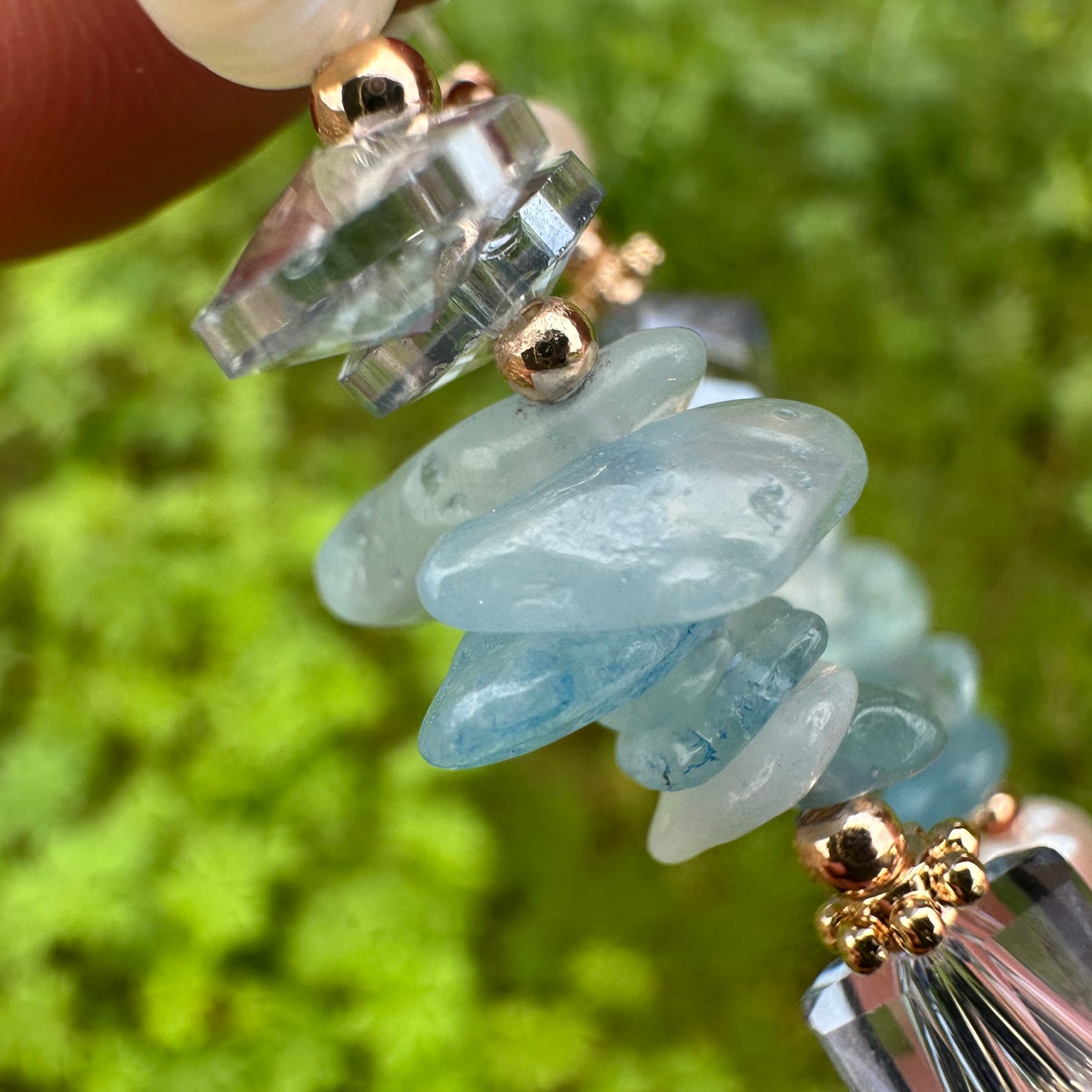 Aquamarine & Pearl Faceted Bead Bracelet