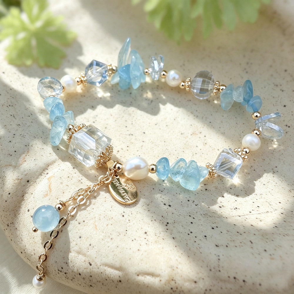 Aquamarine & Pearl Faceted Bead Bracelet