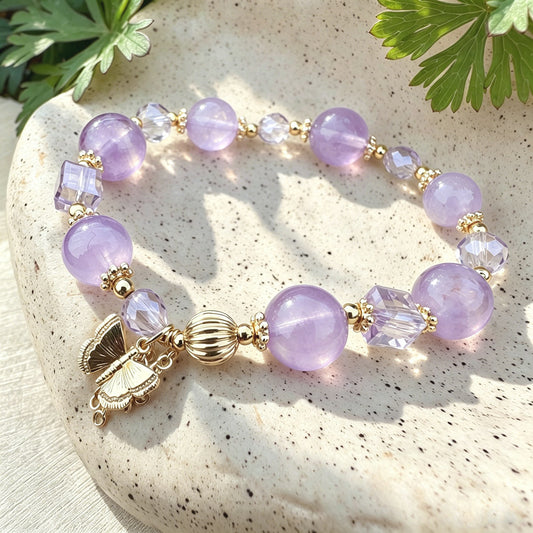 Purple Rabbit Hair Quartz & Lavender Amethyst Bracelet