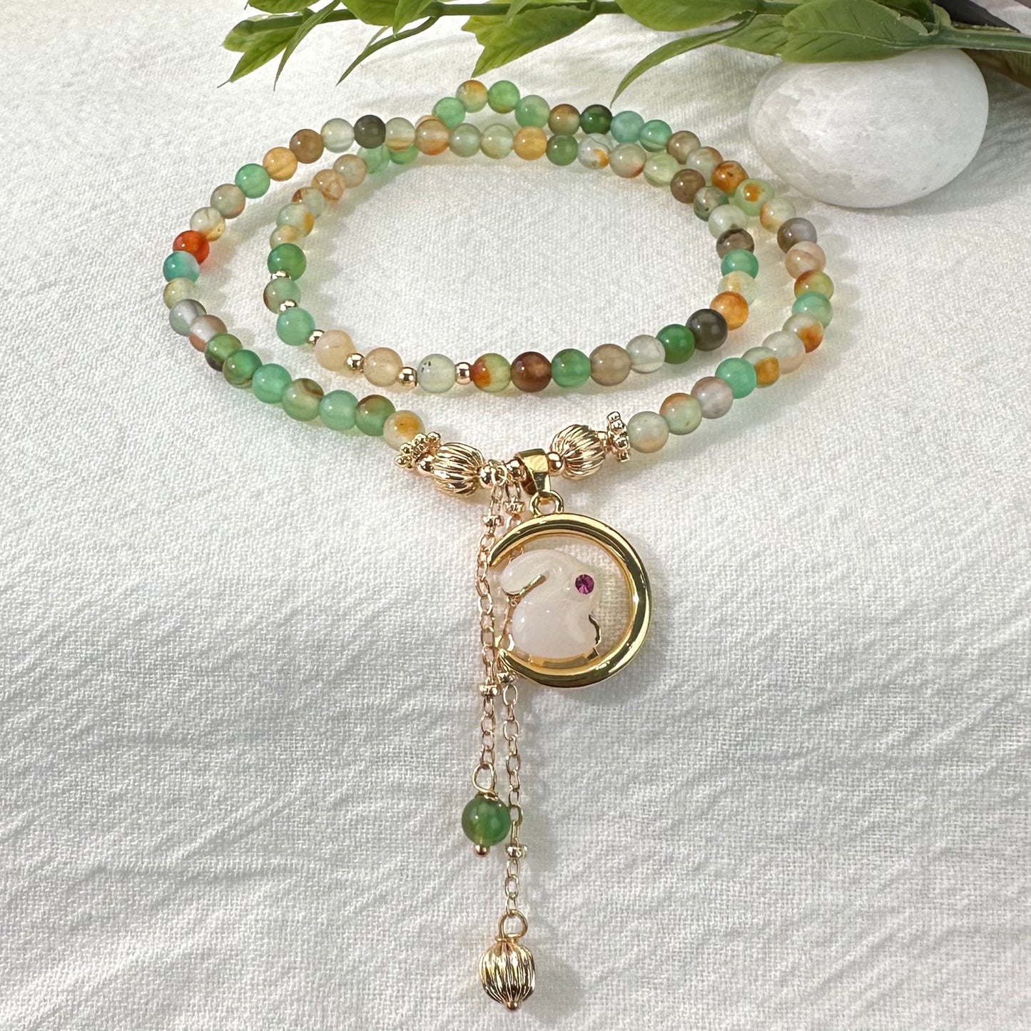 Agate Moon Rabbit Double Layer Bracelet