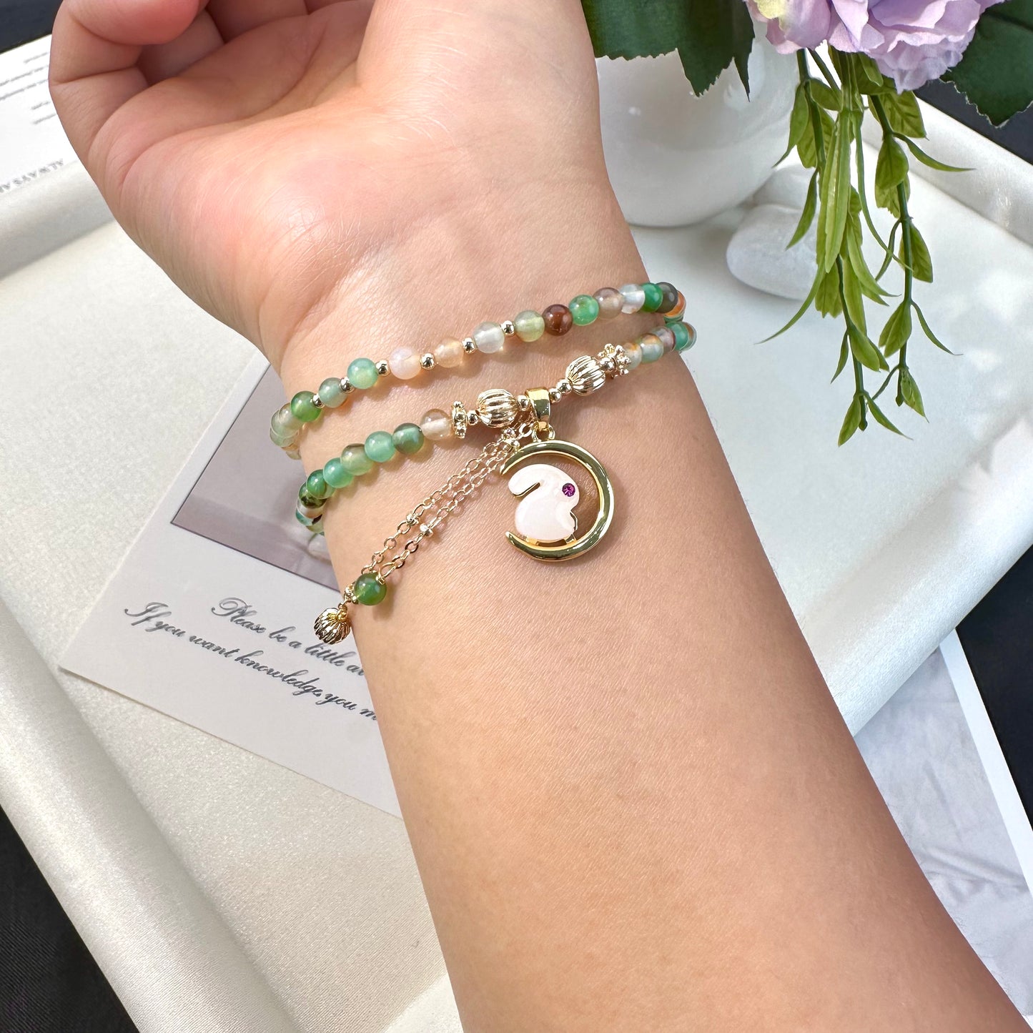 Agate Moon Rabbit Double Layer Bracelet