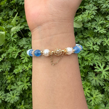 Aquamarine, Agate, Grey Moonstone & Pearl Bracelet