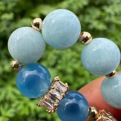 Aquamarine, Agate, Grey Moonstone & Pearl Bracelet