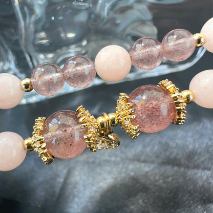 Strawberry Quartz Moon Bunny Double Layer Bracelet