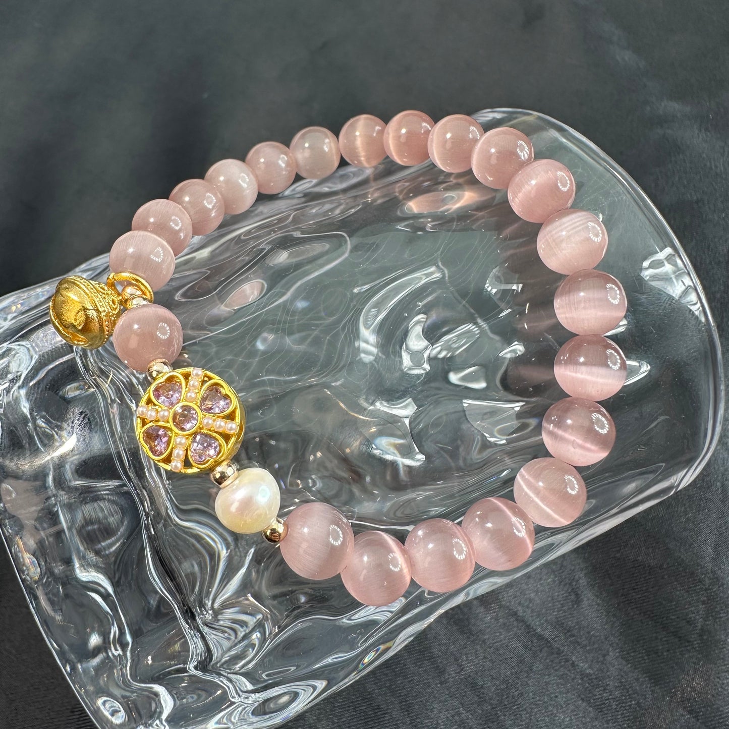Cat Eye Pearl Bell Bracelet