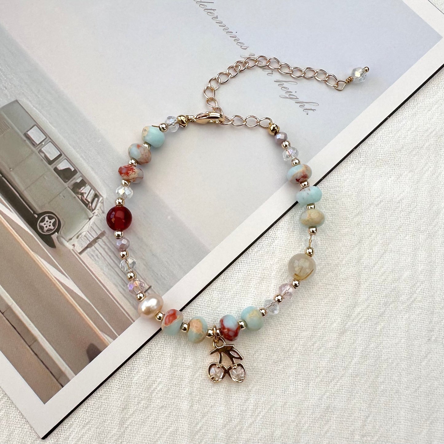 Shoushan Stone, Red Agate & Cherry Bracelet