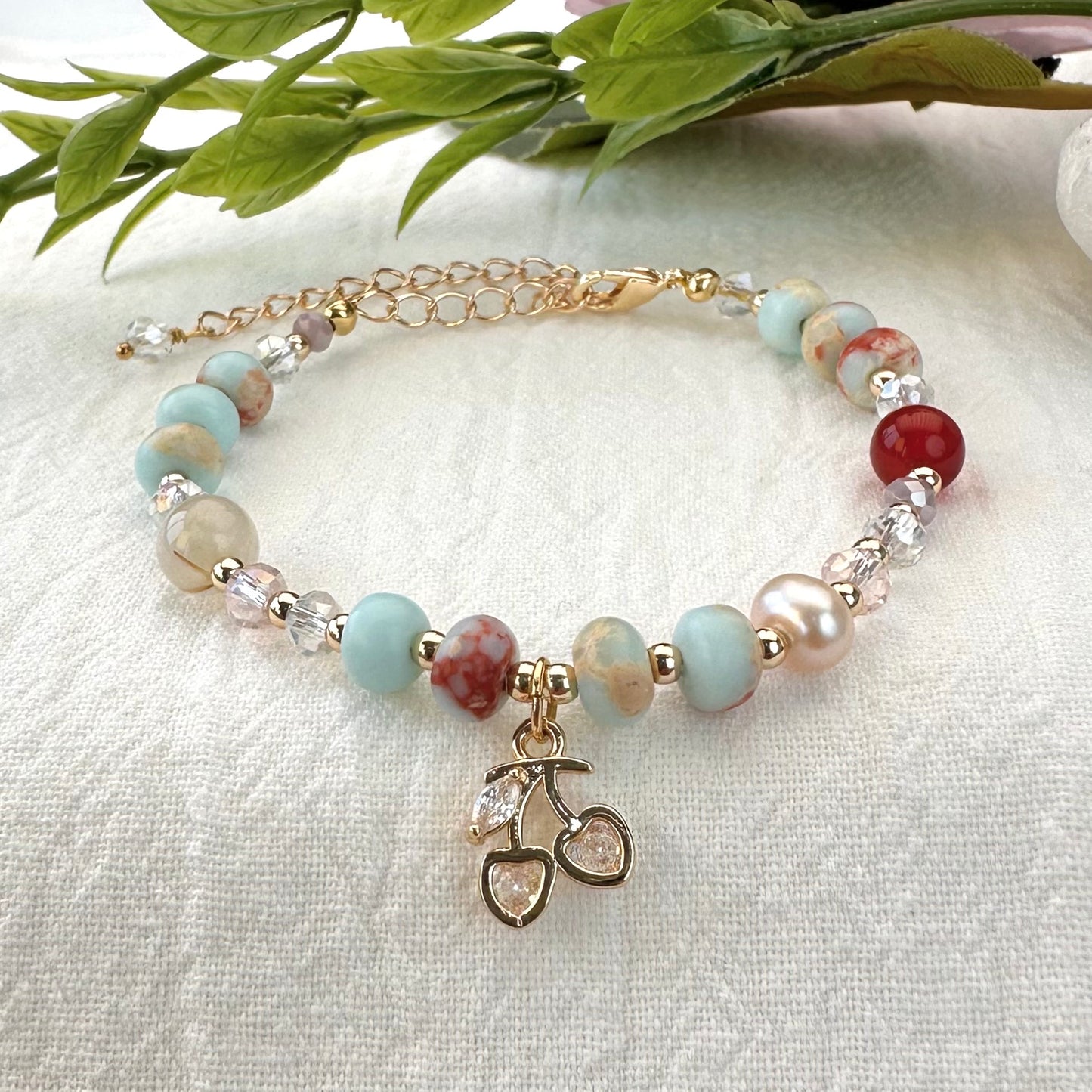 Shoushan Stone, Red Agate & Cherry Bracelet