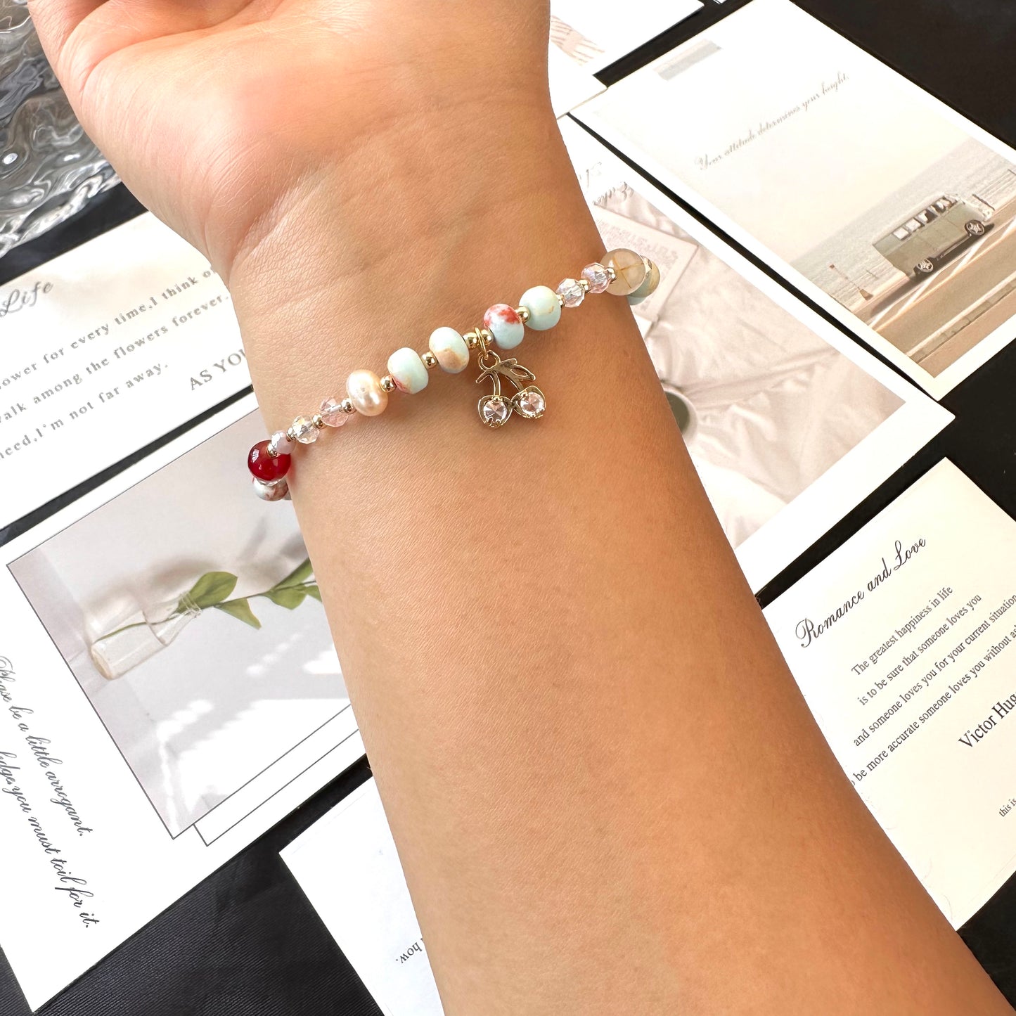 Shoushan Stone, Red Agate & Cherry Bracelet