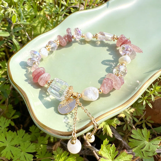 Pink Chip Stone & Pearl Bracelet
