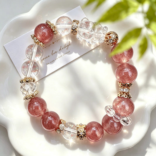 Strawberry Quartz & Clear Crystal Fox Bracelet