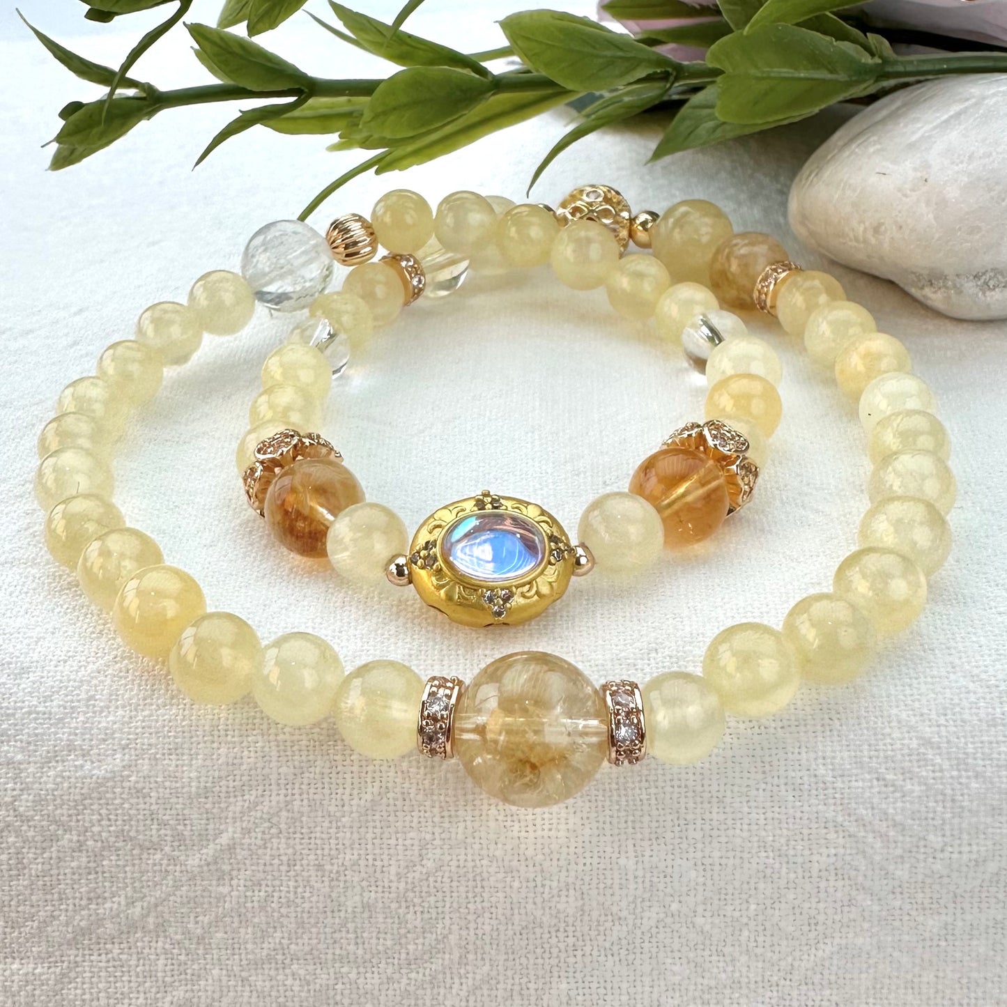 Golden Jade & Citrine Double Layer Bracelet