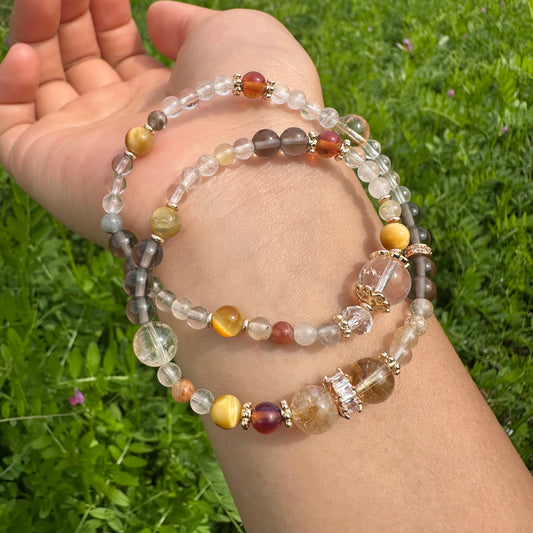 Colorful Rutilated Quartz & Smoky Quartz Double Layer Bracelet