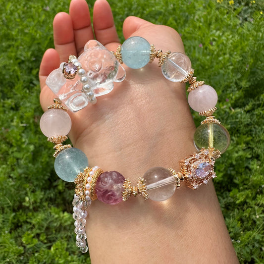 Multi-Gem Crystal Bear Bracelet