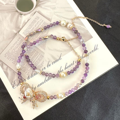 Baroque Pearl & Amethyst Double Layer Bracelet