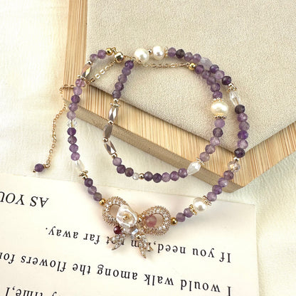 Baroque Pearl & Amethyst Double Layer Bracelet