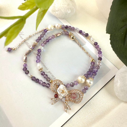 Baroque Pearl & Amethyst Double Layer Bracelet