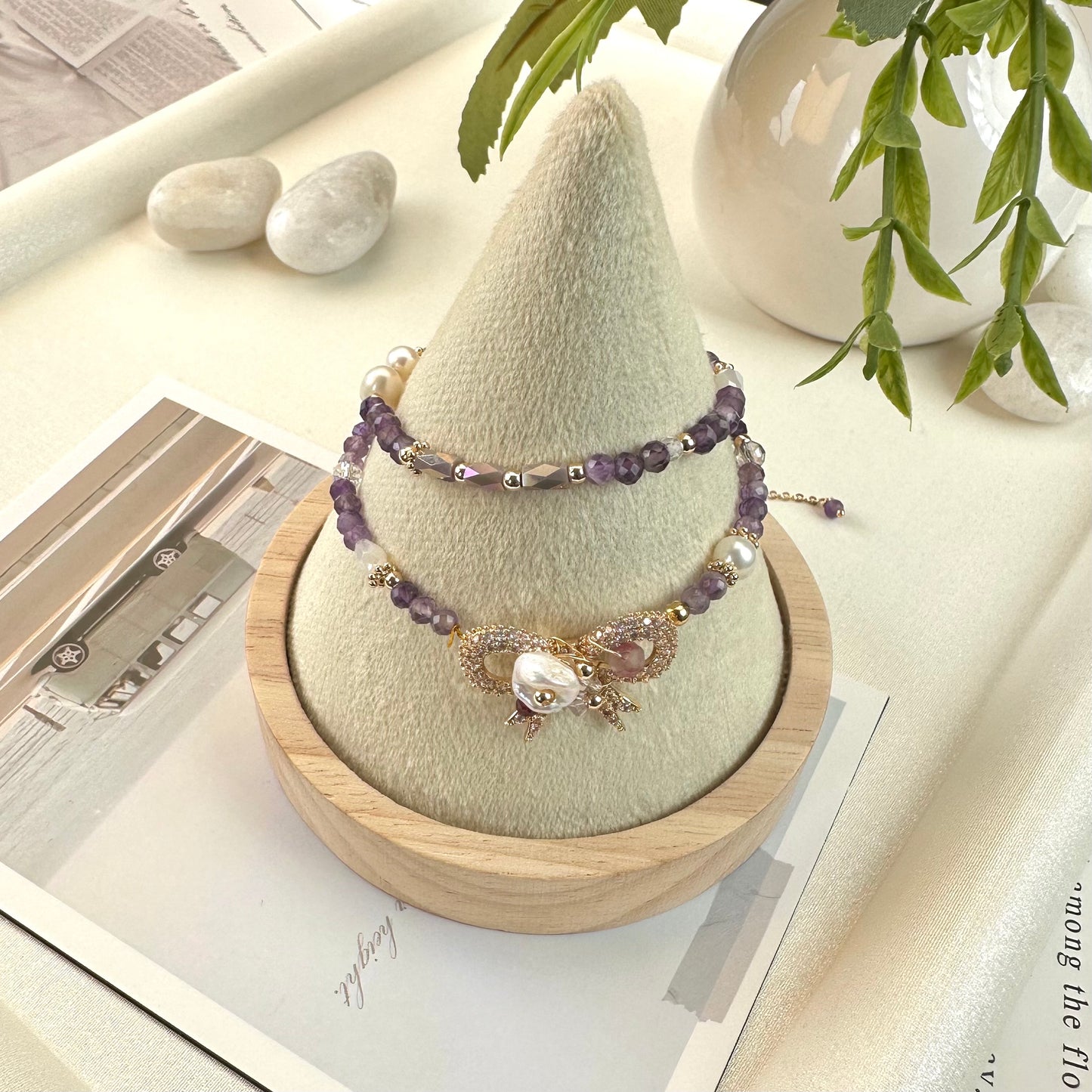 Baroque Pearl & Amethyst Double Layer Bracelet