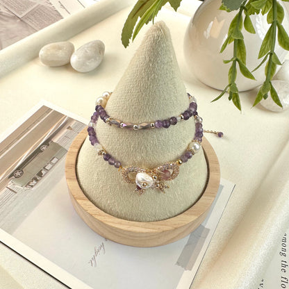 Baroque Pearl & Amethyst Double Layer Bracelet
