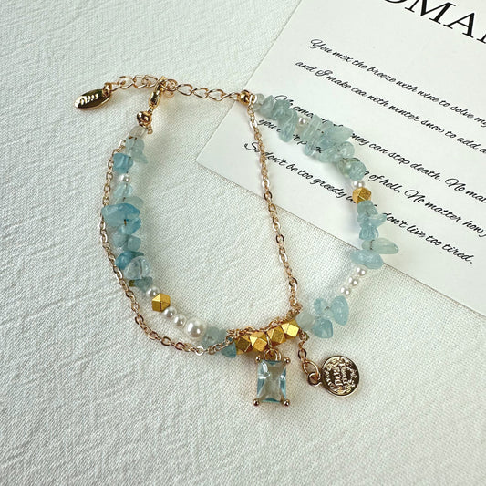 Light Blue Gemstone Chip & Pearl Bracelet