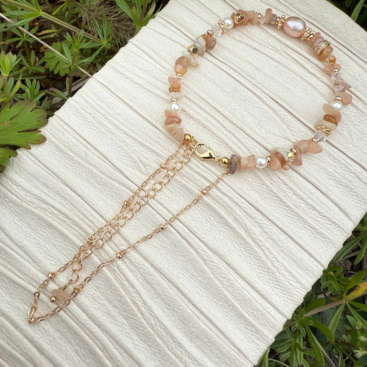 Orange Moonstone Chip Bead Bracelet