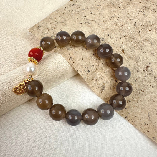 Natural Pearl & Red Agate Bracelet